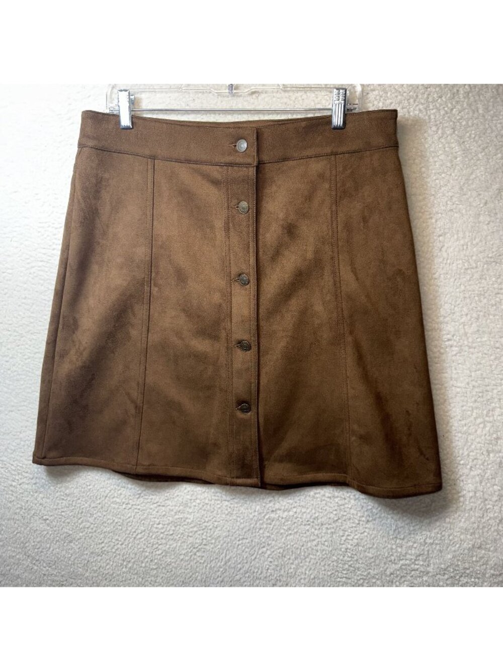 Chaps Womens Brown Faux Suede Button-Front A-Line Mini Skirt Size 12